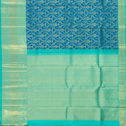 Blue And Cyan Kanchipuram Silk Saree For Bridal Wear PV NYC 1129 - Silk Sari - Panjavarnam PV NYC 1129