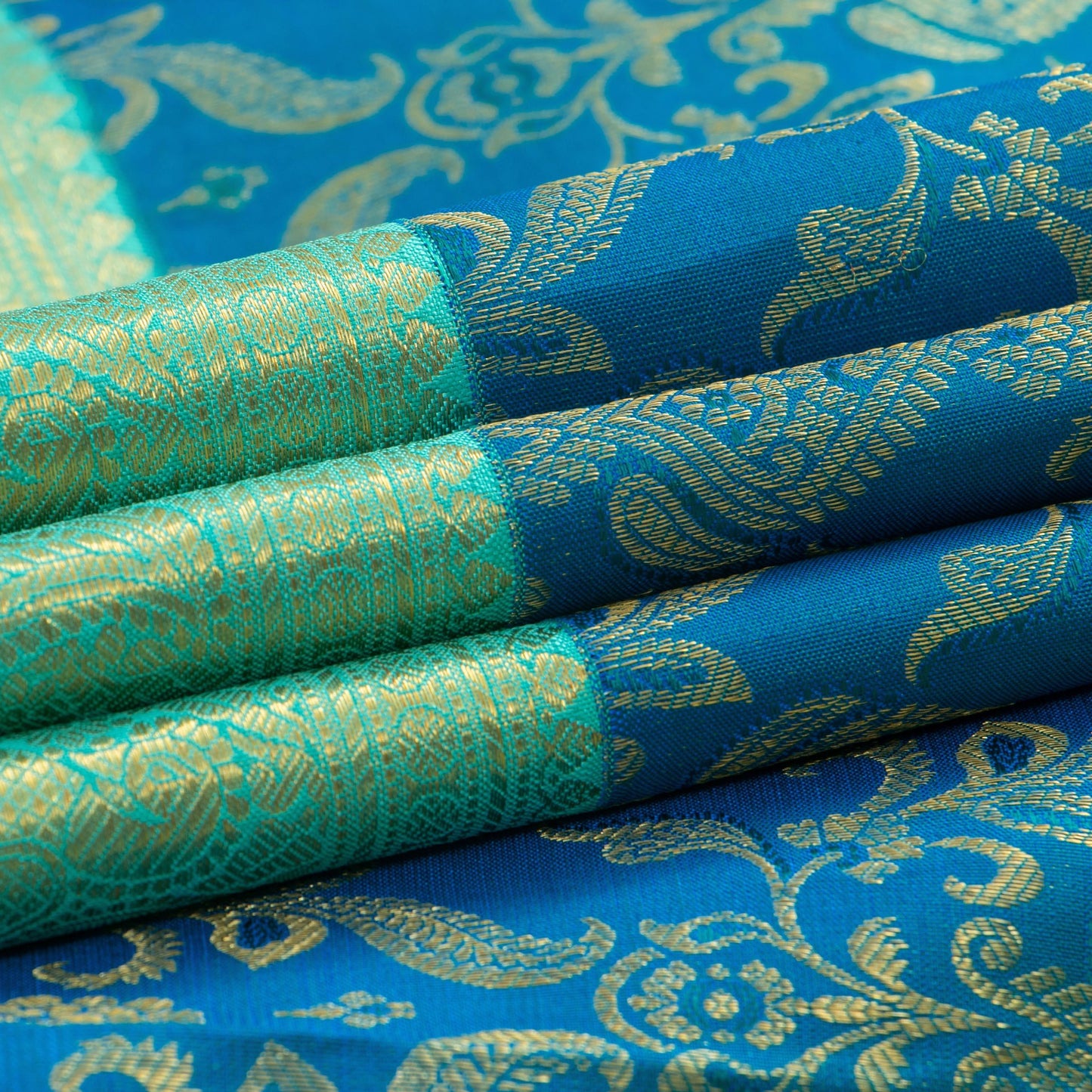 Blue And Cyan Kanchipuram Silk Saree For Bridal Wear PV NYC 1129 - Silk Sari - Panjavarnam PV NYC 1129