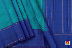 Blue And Green Dual Shade Kanchipuram Silk Saree With A Blue Rettail Pettu Border Handwoven Pure Silk Pure Zari For Festive Wear PV GTA 40 - Silk Sari - Panjavarnam PV GTA 40