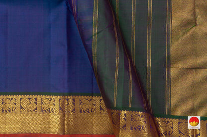 Blue And Green Kanchipuram Silk Saree Handwoven Pure Silk Pure Zari For Festive Wear PV J 4965 - Silk Sari - Panjavarnam