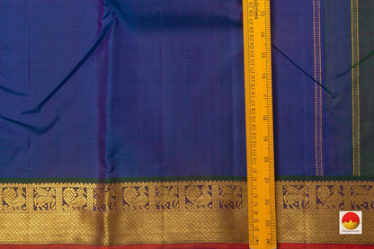 Blue And Green Kanchipuram Silk Saree Handwoven Pure Silk Pure Zari For Festive Wear PV J 4965 - Silk Sari - Panjavarnam