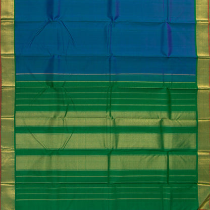 Blue And Green Kanchipuram Silk Saree With Small Border Handwoven Pure Silk For Festive Wear PV J 2470 - Silk Sari - Panjavarnam PV J 2470