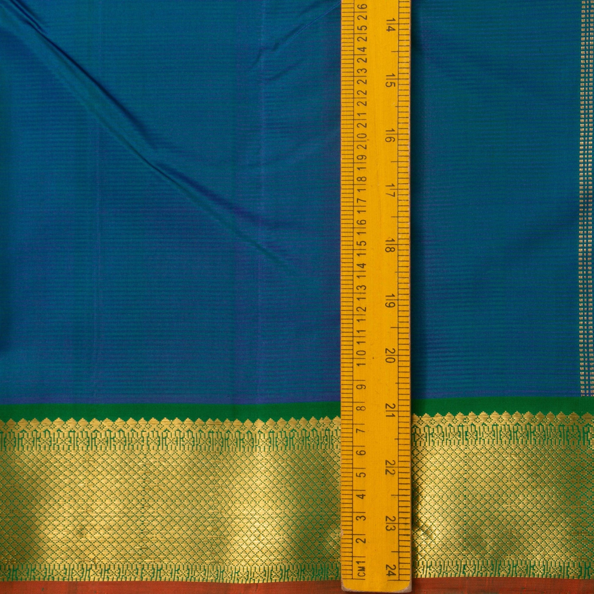 Blue And Green Kanchipuram Silk Saree With Small Border Handwoven Pure Silk For Festive Wear PV J 2470 - Silk Sari - Panjavarnam PV J 2470