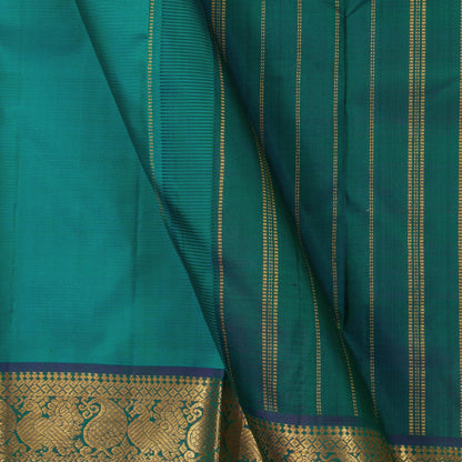 Blue And Green Kanchipuram Silk Saree With Small Border Handwoven Pure Silk For Festive Wear PV J 2473 - Silk Sari - Panjavarnam PV J 2473