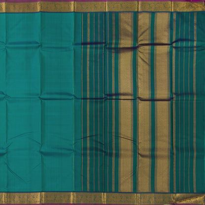 Blue And Green Kanchipuram Silk Saree With Small Border Handwoven Pure Silk For Festive Wear PV J 2473 - Silk Sari - Panjavarnam PV J 2473