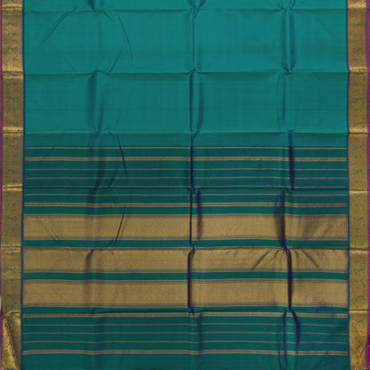 Blue And Green Kanchipuram Silk Saree With Small Border Handwoven Pure Silk For Festive Wear PV J 2473 - Silk Sari - Panjavarnam PV J 2473