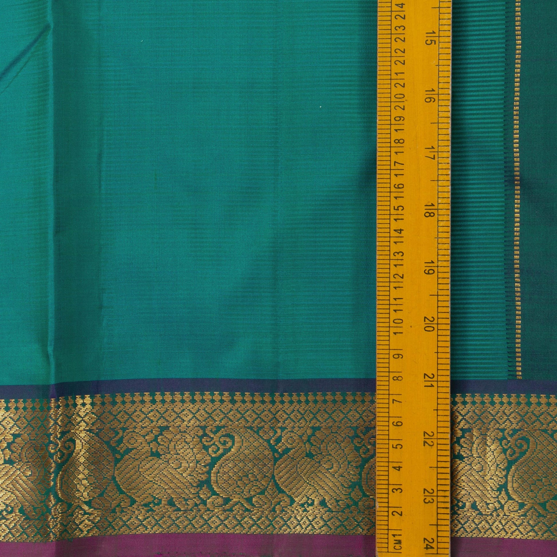 Blue And Green Kanchipuram Silk Saree With Small Border Handwoven Pure Silk For Festive Wear PV J 2473 - Silk Sari - Panjavarnam PV J 2473