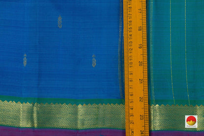 Blue And Green Kanchipuram Silk Saree With Small Border Handwoven Pure Silk For Festive Wear PV NYC 600 - Silk Sari - Panjavarnam