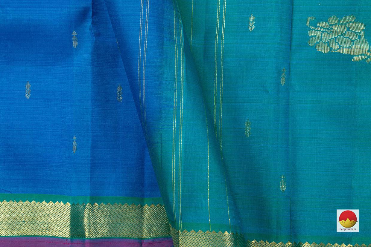 Blue And Green Kanchipuram Silk Saree With Small Border Handwoven Pure Silk For Festive Wear PV NYC 600 - Silk Sari - Panjavarnam PV NYC 600