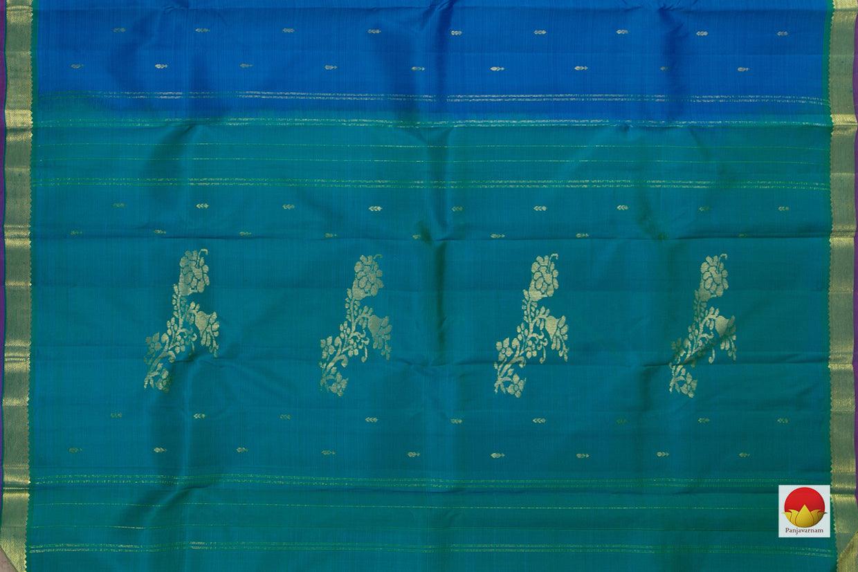 Blue And Green Kanchipuram Silk Saree With Small Border Handwoven Pure Silk For Festive Wear PV NYC 600 - Silk Sari - Panjavarnam PV NYC 600