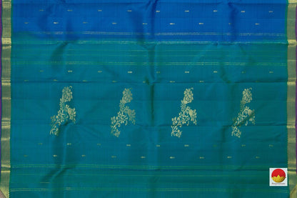 Blue And Green Kanchipuram Silk Saree With Small Border Handwoven Pure Silk For Festive Wear PV NYC 600 - Silk Sari - Panjavarnam PV NYC 600