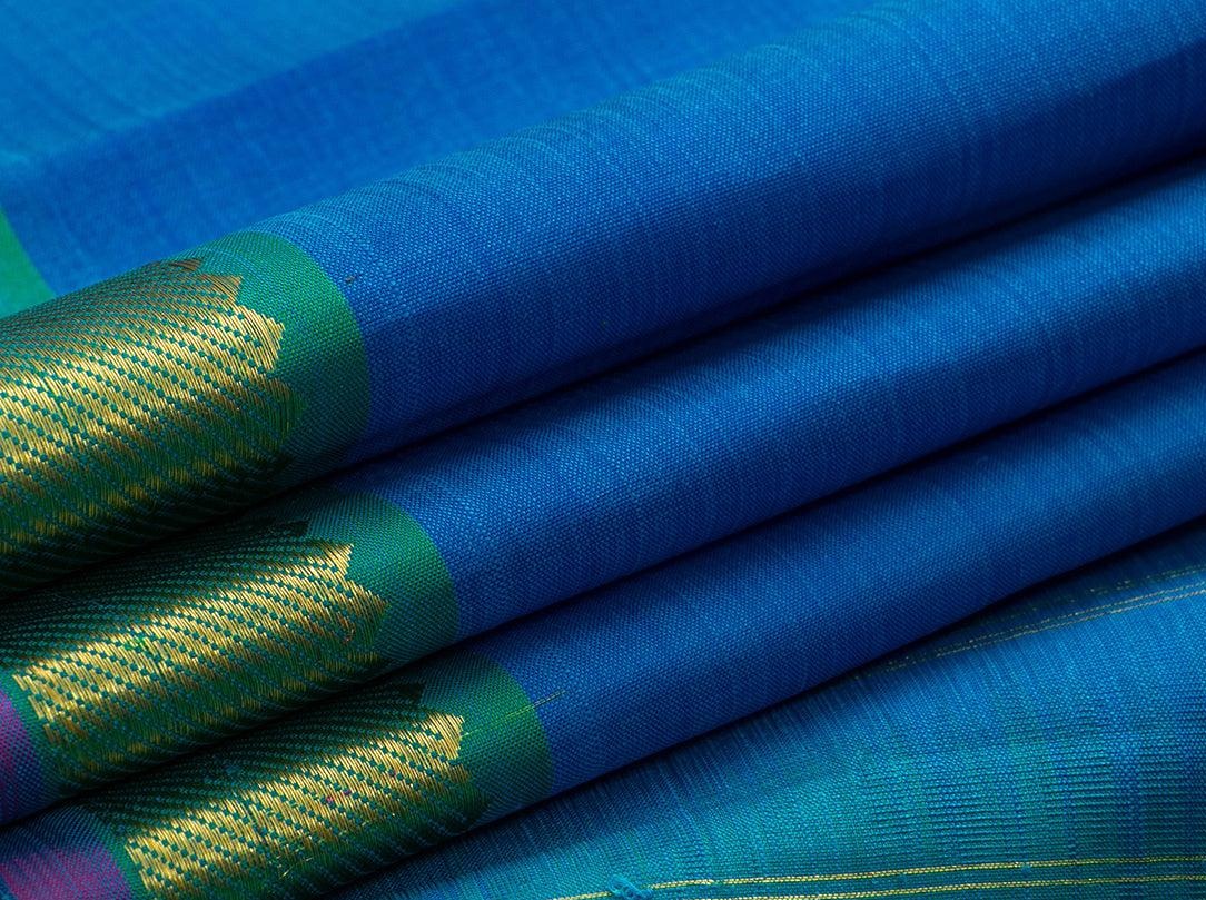 Blue And Green Kanchipuram Silk Saree With Small Border Handwoven Pure Silk For Festive Wear PV NYC 600 - Silk Sari - Panjavarnam PV NYC 600