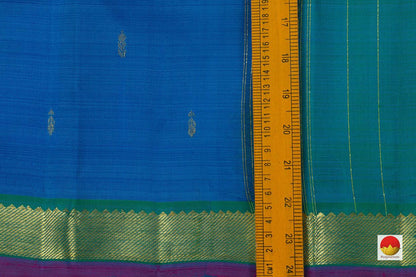 Blue And Green Kanchipuram Silk Saree With Small Border Handwoven Pure Silk For Festive Wear PV NYC 600 - Silk Sari - Panjavarnam PV NYC 600