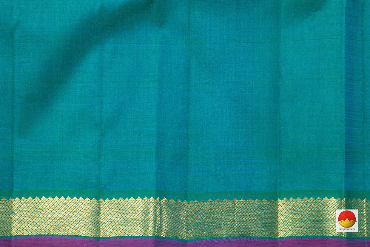 Blue And Green Kanchipuram Silk Saree With Small Border Handwoven Pure Silk For Festive Wear PV NYC 600 - Silk Sari - Panjavarnam PV NYC 600