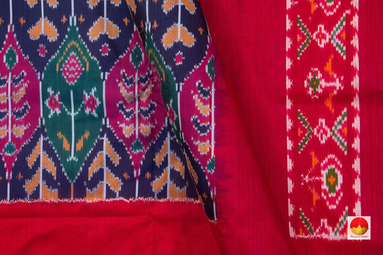 Blue And Green Pochampally Silk Saree With Red Border Ikat Handwoven Pure Silk For Festive Wear PIK 343 - Pochampally Silk - Panjavarnam
