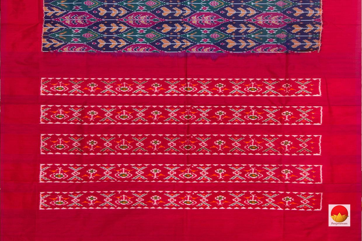 Blue And Green Pochampally Silk Saree With Red Border Ikat Handwoven Pure Silk For Festive Wear PIK 343 - Pochampally Silk - Panjavarnam