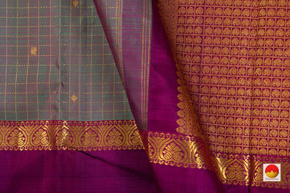 Blue And Magenta Double Shade Kanchipuram Silk Saree With Magenta Rettai Pettu Border Handwoven Pure Silk Pure Zari For Weddings PV J 6310 - Silk Sari - Panjavarnam