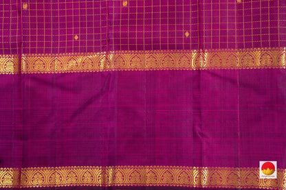 Blue And Magenta Double Shade Kanchipuram Silk Saree With Magenta Rettai Pettu Border Handwoven Pure Silk Pure Zari For Weddings PV J 6310 - Silk Sari - Panjavarnam