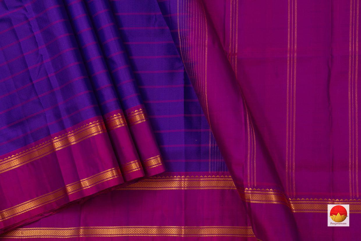 Blue And Magenta Kanchipuram Silk Saree Handwoven Pure Silk For Festive Wear PV KNN 127 - Silk Sari - Panjavarnam PV KNN 127