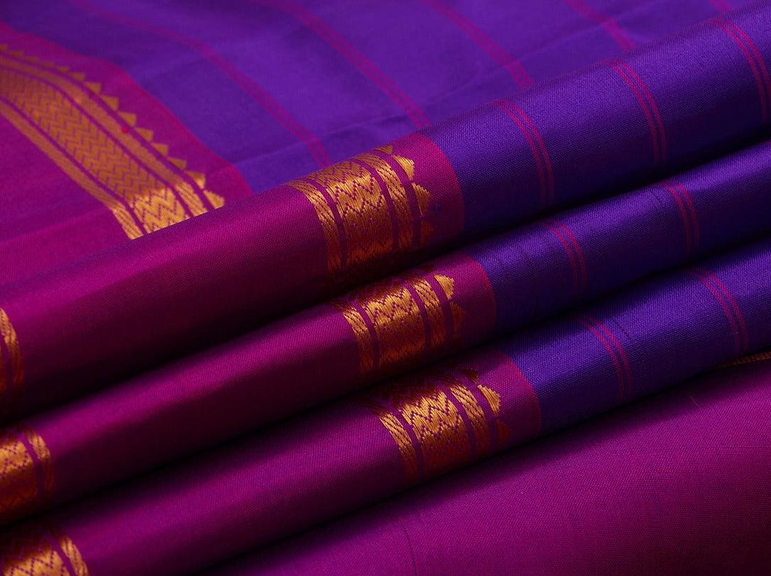 Blue And Magenta Kanchipuram Silk Saree Handwoven Pure Silk For Festive Wear PV KNN 127 - Silk Sari - Panjavarnam PV KNN 127