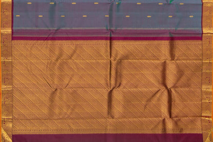 Blue And Magenta Kanchipuram Silk Saree With Medium Border Handwoven Pure Silk For Festive Wear PV J 560 - Silk Sari - Panjavarnam
