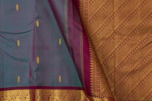 Blue And Magenta Kanchipuram Silk Saree With Medium Border Handwoven Pure Silk For Festive Wear PV J 560 - Silk Sari - Panjavarnam PV J 560