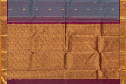 Blue And Magenta Kanchipuram Silk Saree With Medium Border Handwoven Pure Silk For Festive Wear PV J 560 - Silk Sari - Panjavarnam PV J 560