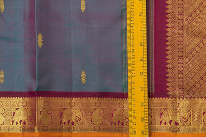 Blue And Magenta Kanchipuram Silk Saree With Medium Border Handwoven Pure Silk For Festive Wear PV J 560 - Silk Sari - Panjavarnam PV J 560