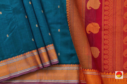 Blue And Maroon Kanchi Silk Cotton Saree With Silk Thread Work Handwoven For Office Wear PV KSC 1193 - Silk Cotton - Panjavarnam