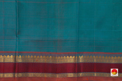 Blue And Maroon Kanchipuram Silk Saree Handwoven Pure Silk Pure Zari With Small Border For Festive Wear PV ABI 48350 - Silk Sari - Panjavarnam PV ABI 48350