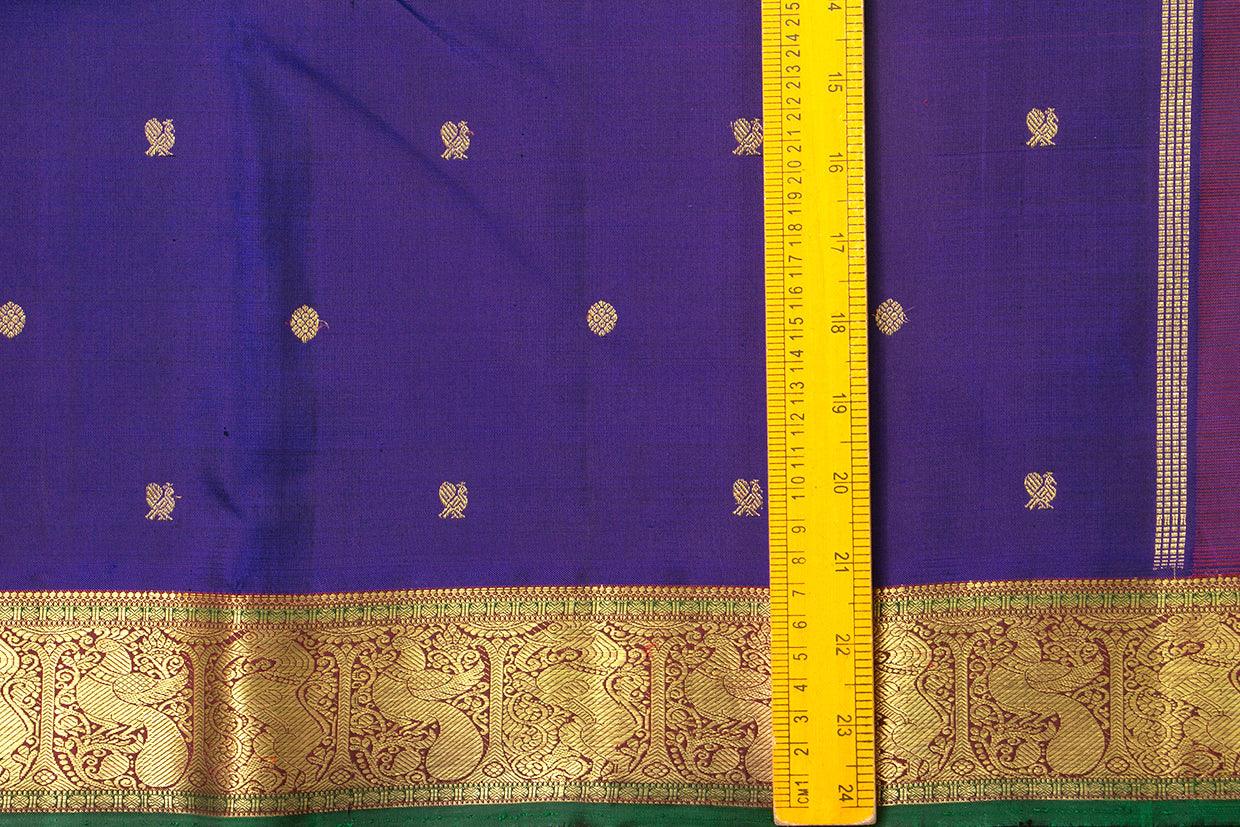 Blue And Maroon Kanchipuram Silk Saree With Small Border Handwoven Pure Silk For Wedding Wear PV NYC 1031 - Silk Sari - Panjavarnam