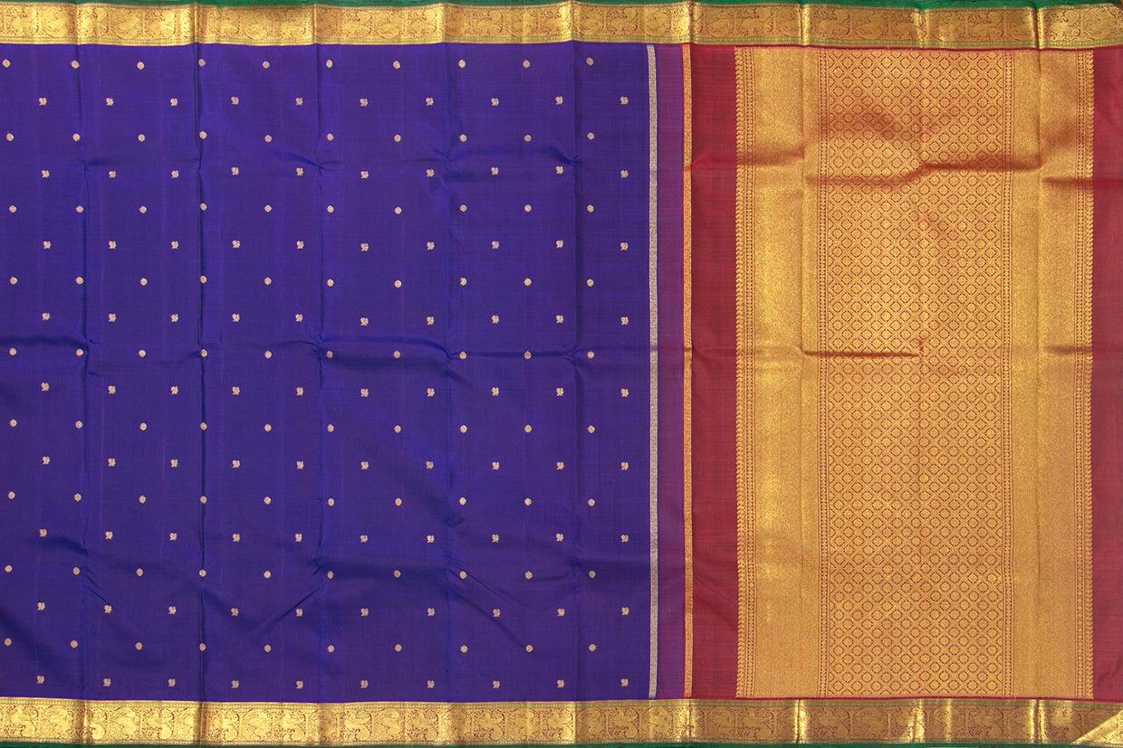 Blue And Maroon Kanchipuram Silk Saree With Small Border Handwoven Pure Silk For Wedding Wear PV NYC 1031 - Silk Sari - Panjavarnam PV NYC 1031