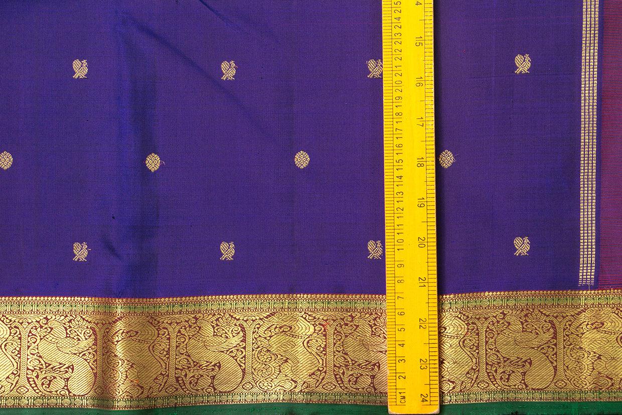 Blue And Maroon Kanchipuram Silk Saree With Small Border Handwoven Pure Silk For Wedding Wear PV NYC 1031 - Silk Sari - Panjavarnam PV NYC 1031