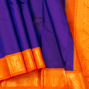 Blue And Orange Kanchipuram Silk Saree For Festive Wear PV NYC 1482 - Silk Sari - Panjavarnam PV NYC 1482