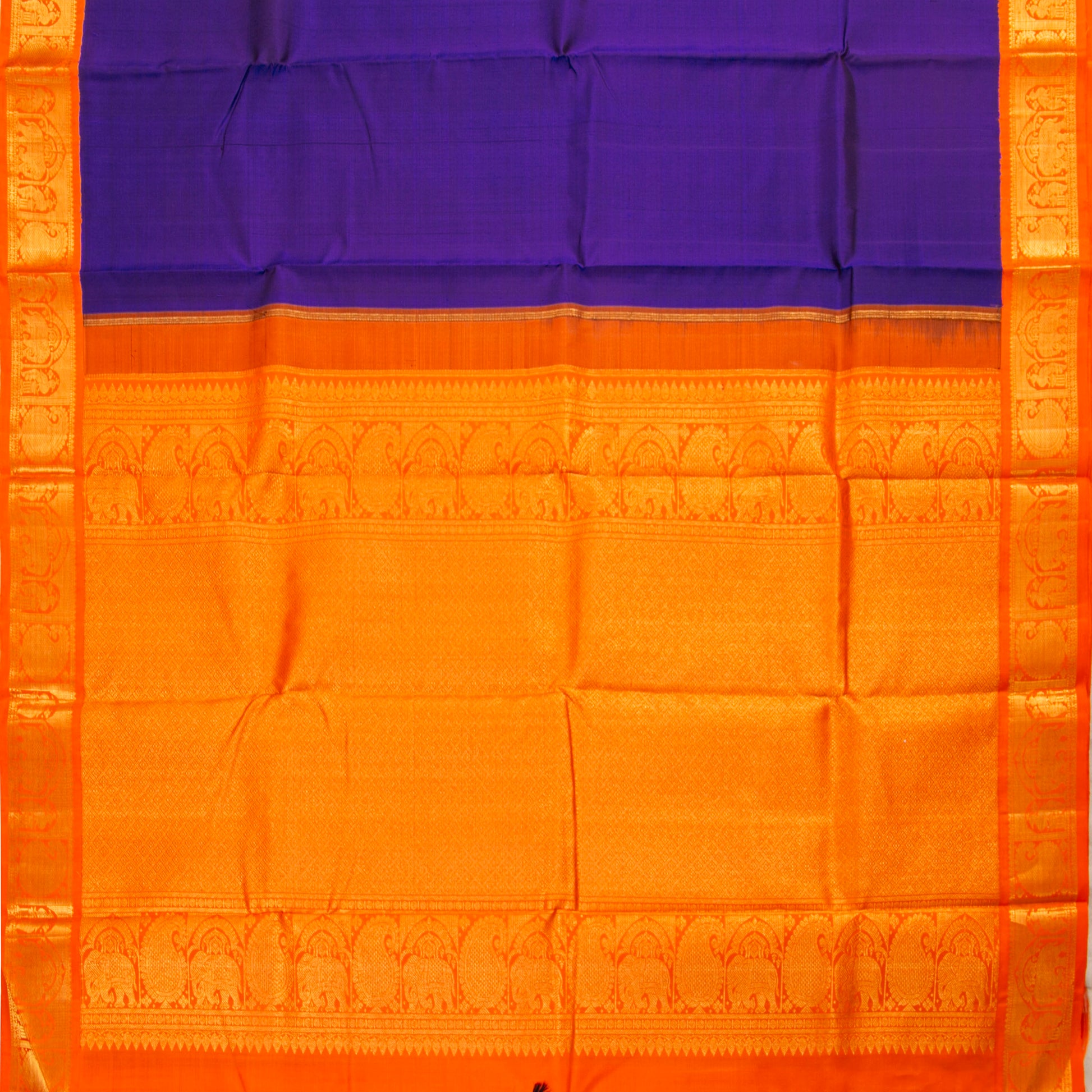 Blue And Orange Kanchipuram Silk Saree For Festive Wear PV NYC 1482 - Silk Sari - Panjavarnam PV NYC 1482