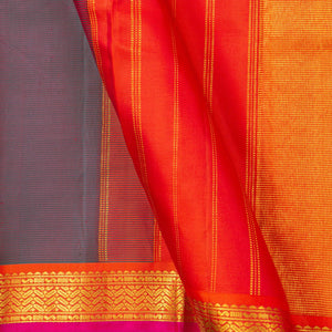 Blue And Orange Kanjivaram Silk Saree With Small Border Handwoven Pure Silk For Festive Wear PV J 2960 - Silk Sari - Panjavarnam PV J 2960