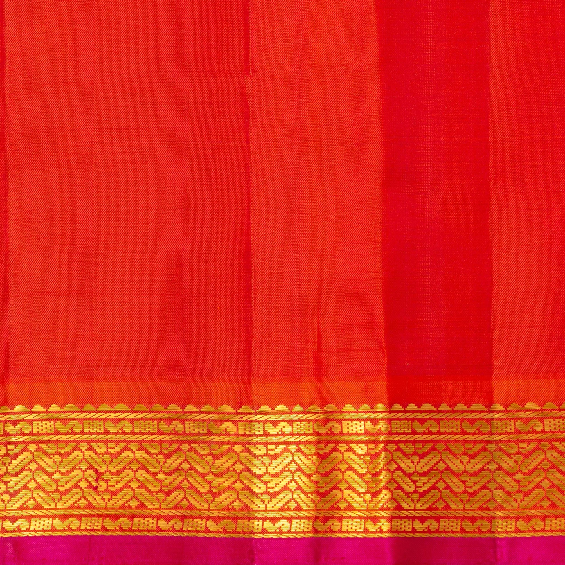 Blue And Orange Kanjivaram Silk Saree With Small Border Handwoven Pure Silk For Festive Wear PV J 2960 - Silk Sari - Panjavarnam PV J 2960