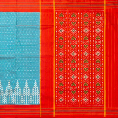 Blue And Orange Pochampally Silk Saree With Red Border Ikkat Handwoven Pure Silk For Office Wear PIK SIV 101 - Pochampally Silk - Panjavarnam PIK SIV 101