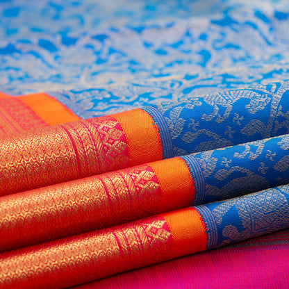 Blue And Orange Vanasingaram Kanchipuram Silk Saree For Wedding Wear PV NYC 1376 - Silk Sari - Panjavarnam PV NYC 1376