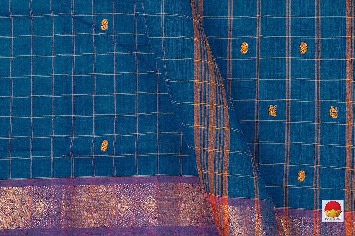 Blue And Pink Checked Chettinad Cotton Saree For Casual Wear PV SK CC 112 - Cotton Saree - Panjavarnam