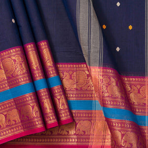 Blue And Pink Kanchi Cotton Saree PV MM KC 234 - Cotton Saree - Panjavarnam PV MM KC 234