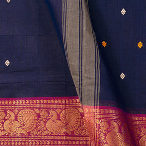 Blue And Pink Kanchi Cotton Saree PV MM KC 234 - Cotton Saree - Panjavarnam PV MM KC 234