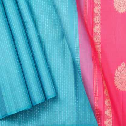 Blue And Pink Kanchipuram Silk Saree Borderless Handwoven Pure Silk For Festive Wear PV NYC 1251 - Silk Sari - Panjavarnam PV NYC 1251