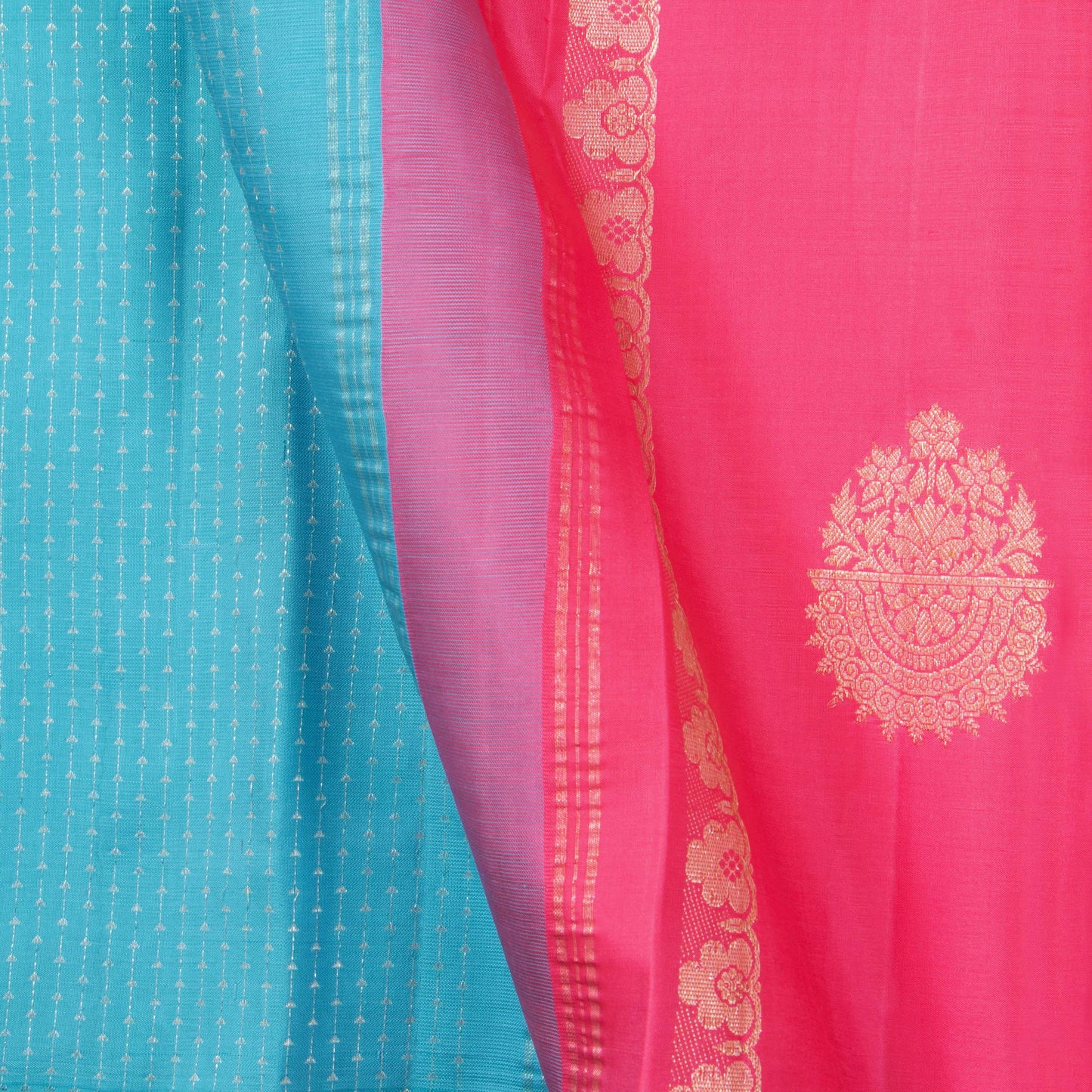 Blue And Pink Kanchipuram Silk Saree Borderless Handwoven Pure Silk For Festive Wear PV NYC 1251 - Silk Sari - Panjavarnam PV NYC 1251