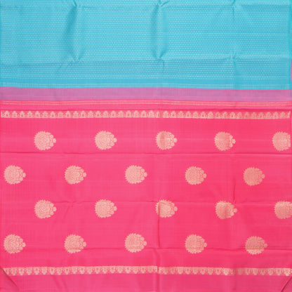 Blue And Pink Kanchipuram Silk Saree Borderless Handwoven Pure Silk For Festive Wear PV NYC 1251 - Silk Sari - Panjavarnam PV NYC 1251