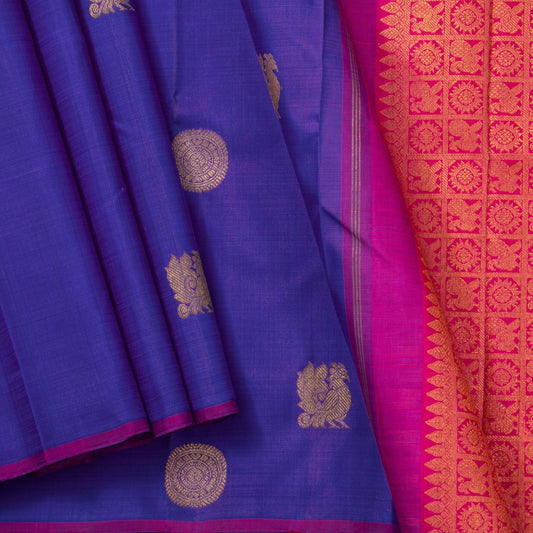 Blue And Pink Kanchipuram Silk Saree Borderless Handwoven Pure Silk For Festive Wear PV NYC 1318 - Silk Sari - Panjavarnam PV NYC 1318