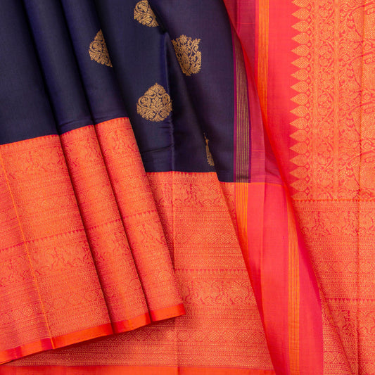 Blue And Pink Kanchipuram Silk Saree For Wedding Wear PV NYC 1573 - Silk Sari - Panjavarnam PV NYC 1573
