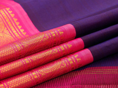 Blue And Pink Kanchipuram Silk Saree Handwoven Pure Silk Pure Zari For Festive Wear PV J 3157 - Silk Sari - Panjavarnam