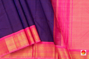 Blue And Pink Kanchipuram Silk Saree Handwoven Pure Silk Pure Zari For Festive Wear PV J 3157 - Silk Sari - Panjavarnam PV J 3157