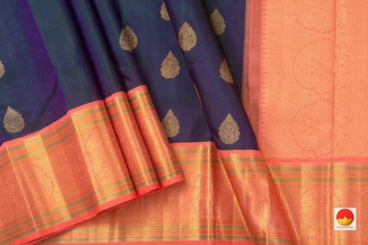 Blue And Pink Kanchipuram Silk Saree Handwoven Pure Silk Pure Zari With Korvai Contrast BorderFor Wedding Wear PV NYC 804 - Silk Sari - Panjavarnam